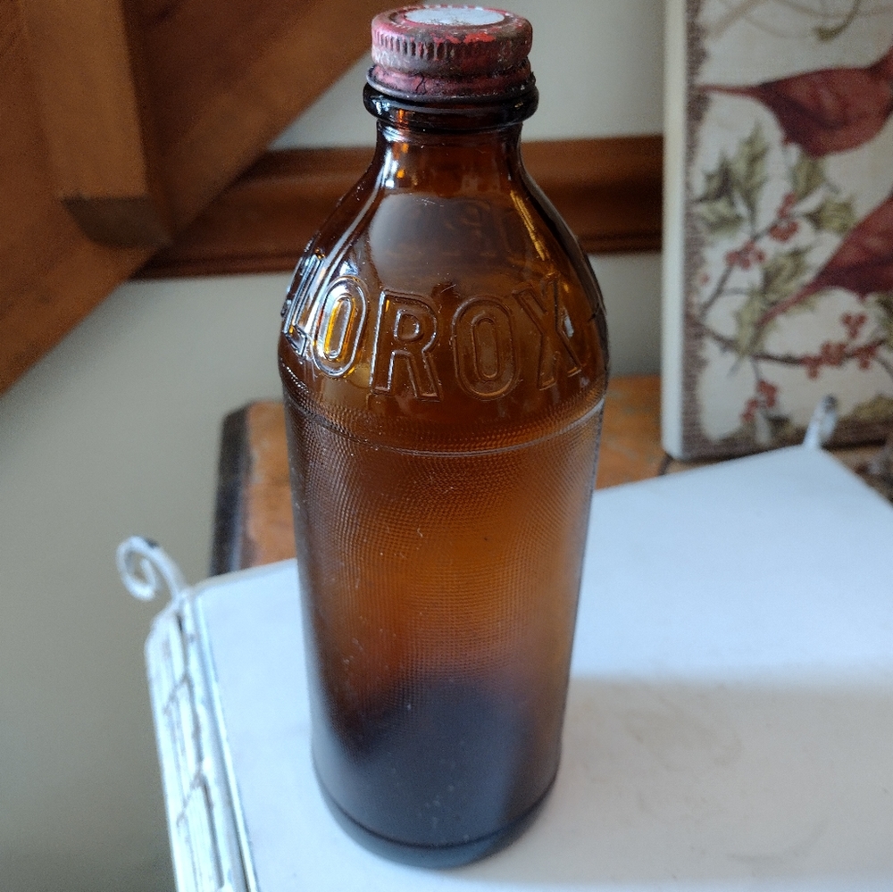 Vintage Amber Glass Clorox Bottle